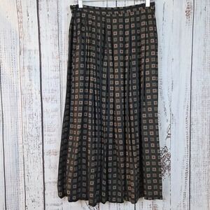 Vintage 80s BOSTON TRAVELER 12 Black Geometric Print Maxi Skirt Pleated Academic